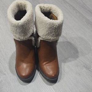 JustFab Brown and Cream Shearling Boots